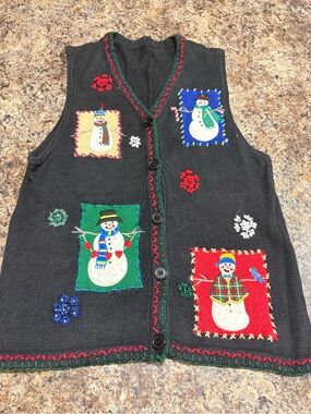 Kids Black Holiday Snowman Vest